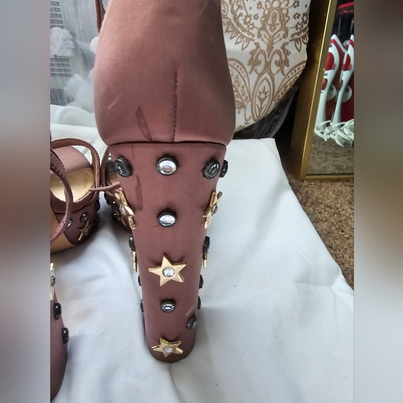 Steve Madden Glory Dusty Rose Satin Studded Platform Heels - Picture 4 of 6